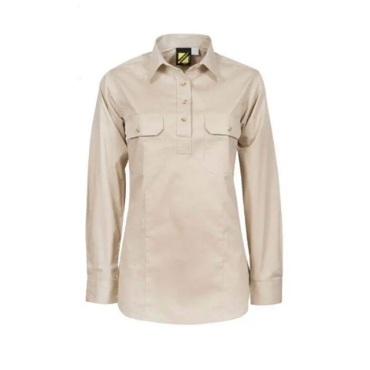 Picture of WorkCraft, Womens, Shirt, Long Sleeve, Lightweight, Cotton Drill, Half Packet, Contrast Buttons