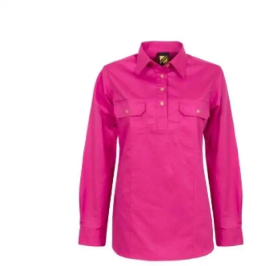 Picture of WorkCraft, Womens, Shirt, Long Sleeve, Lightweight, Cotton Drill, Half Packet, Contrast Buttons